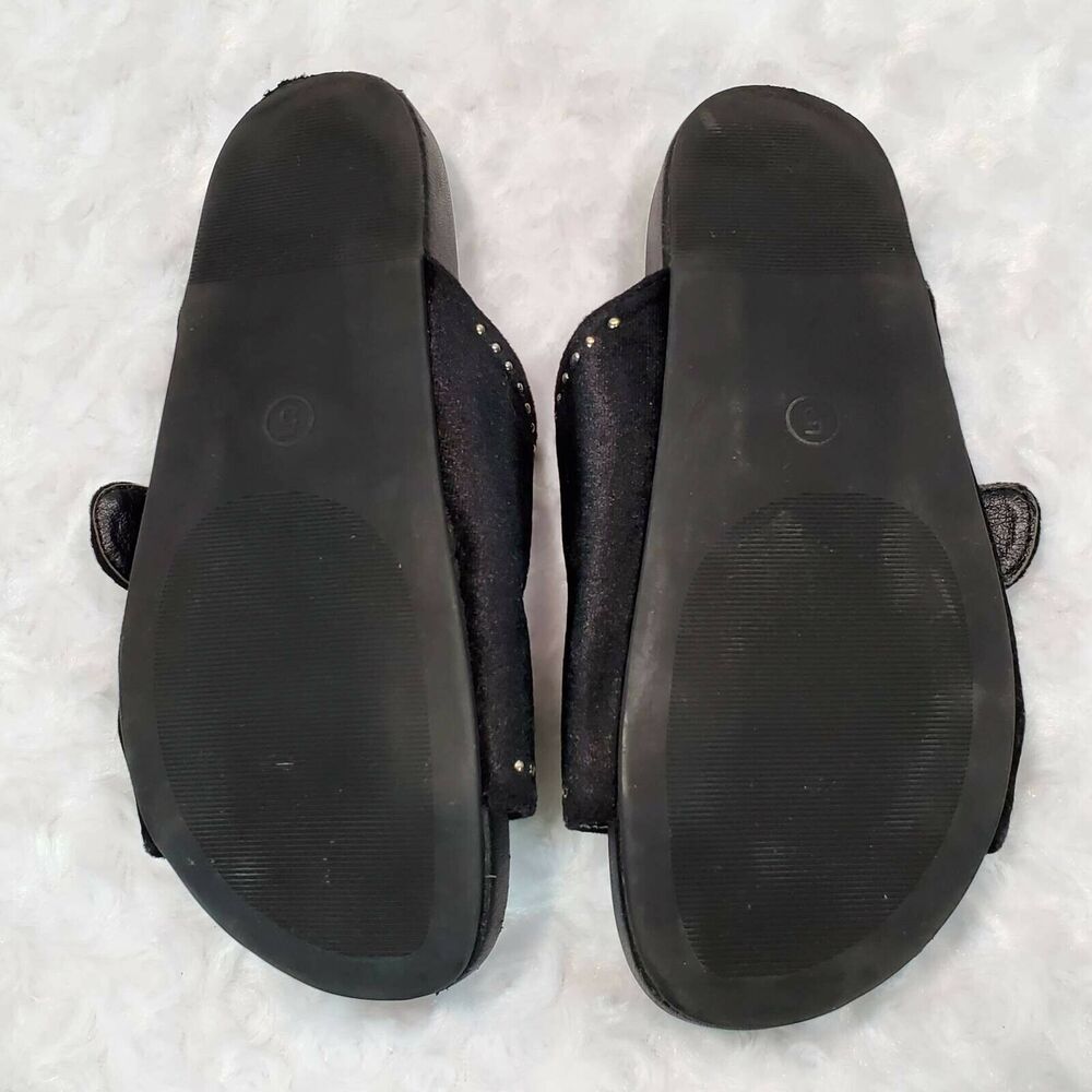 A New Day Womens 5 Footbed Sandals Black Velvet Gold Studs Double Strap Slip On - Picture 8 of 12